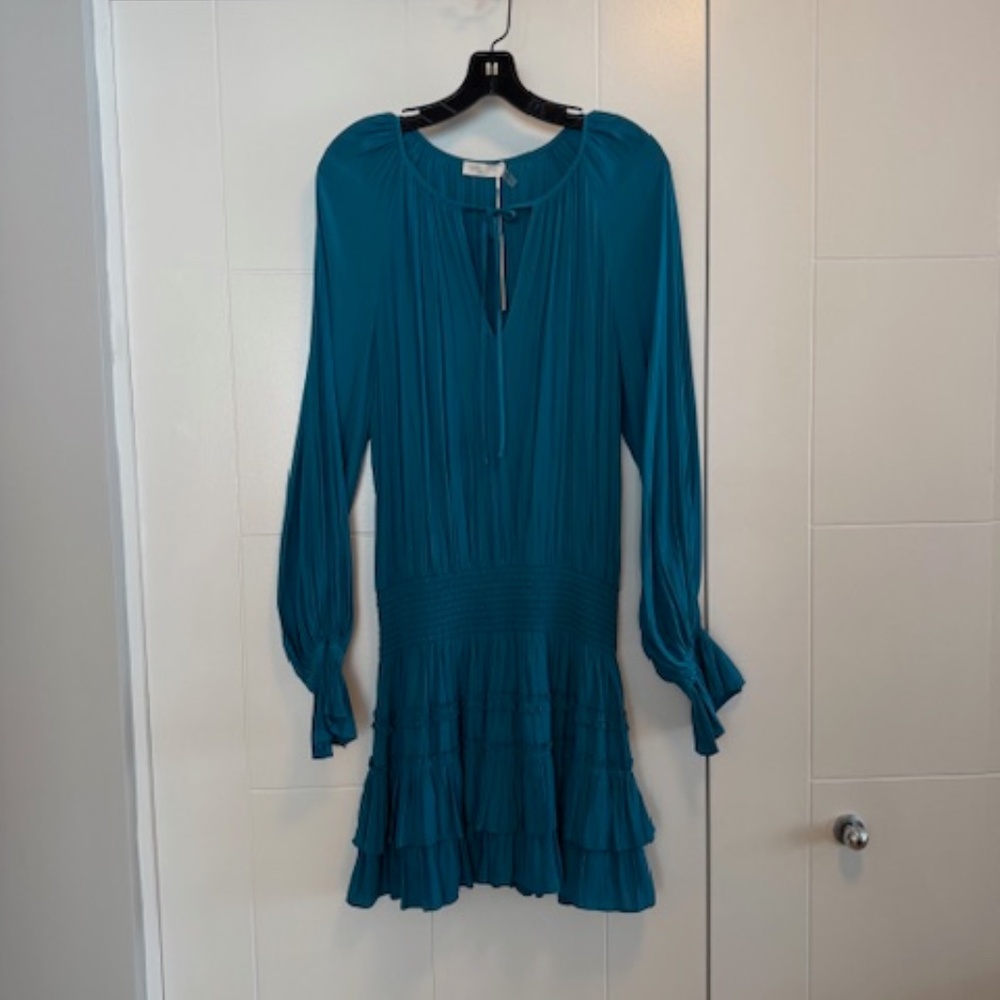 Ramy Brook Long Sleeve Paisley Mini Dress - NEW - Teal Color - Size L